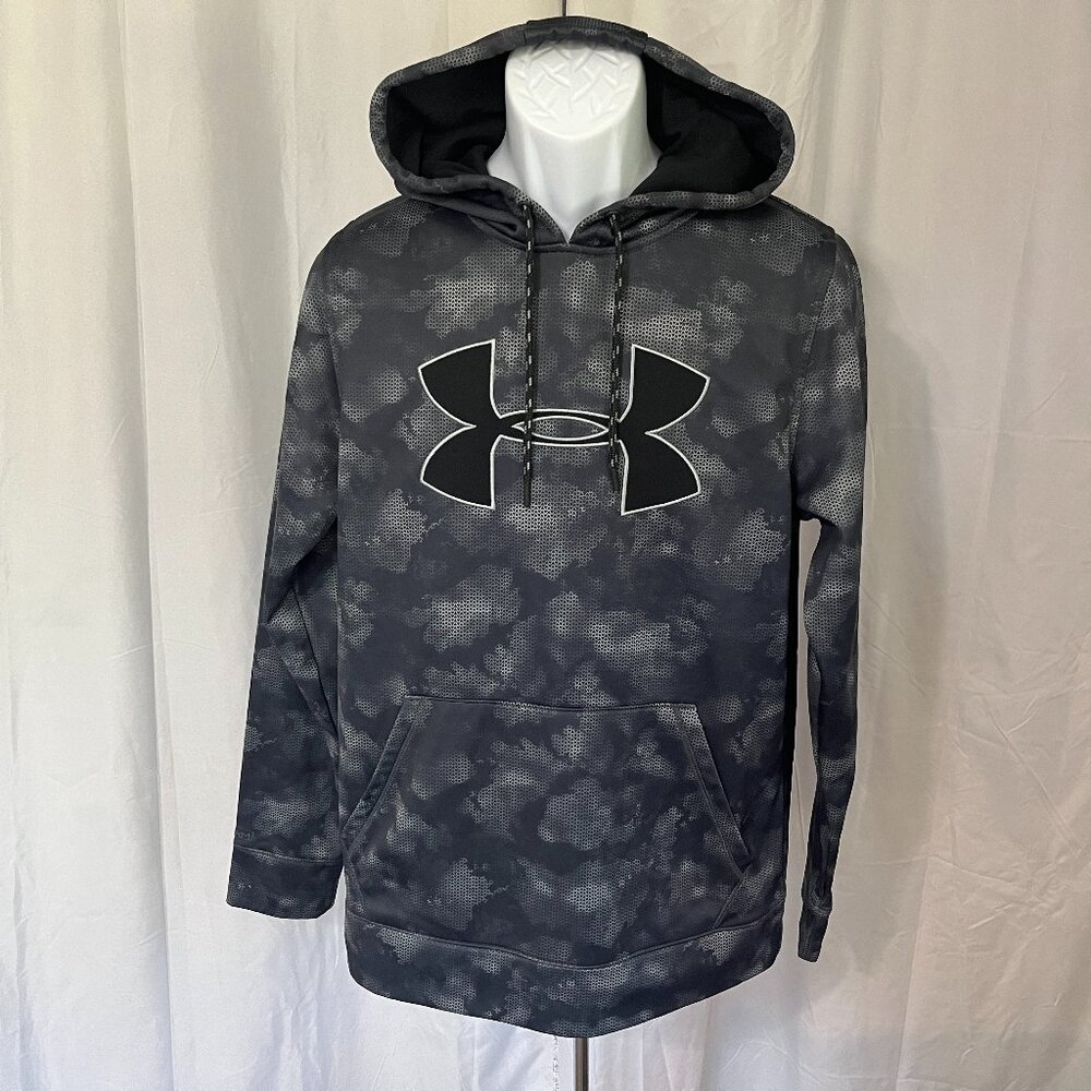 🔥 Under Armour Men’s Gray Black Camo ColdGear Hoodie Sweatshirt S 🦅